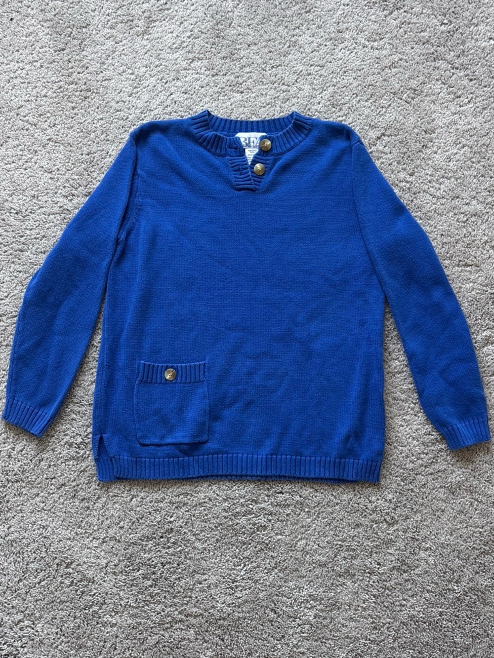 Vintage Bea Classics Royal Blue Crewneck Sweater with Button Detail